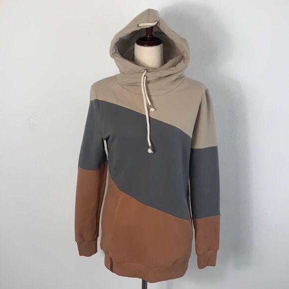 Ampersand Ave SingleHood Madrid Diagonal Colorblock Fleece Sweatshirt Hoodie S - Picture 4 of 11